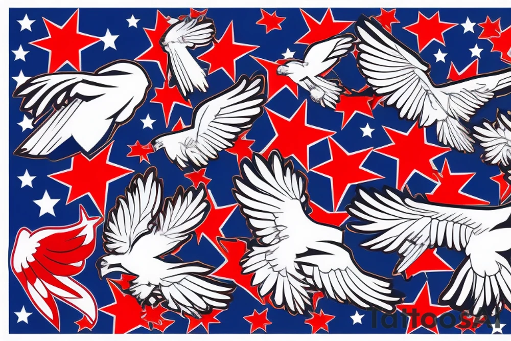 Red white and blue eagle flying in a star filled sky tattoo idea