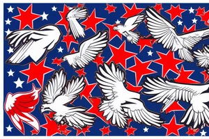 Red white and blue eagle flying in a star filled sky tattoo idea