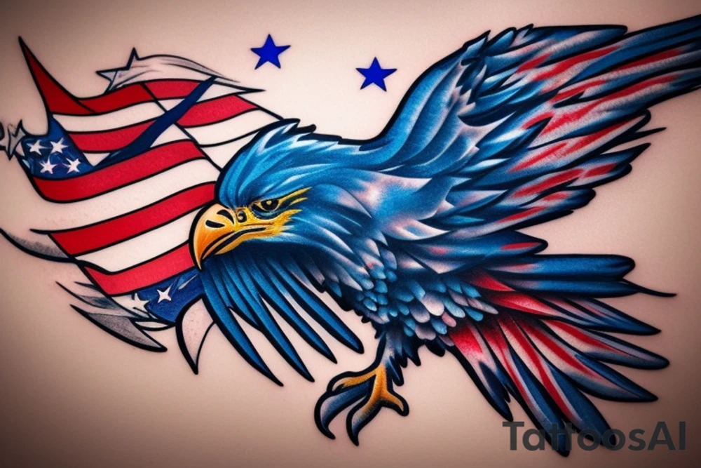 Red white and blue eagle flying in a star filled sky tattoo idea