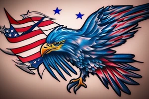 Red white and blue eagle flying in a star filled sky tattoo idea