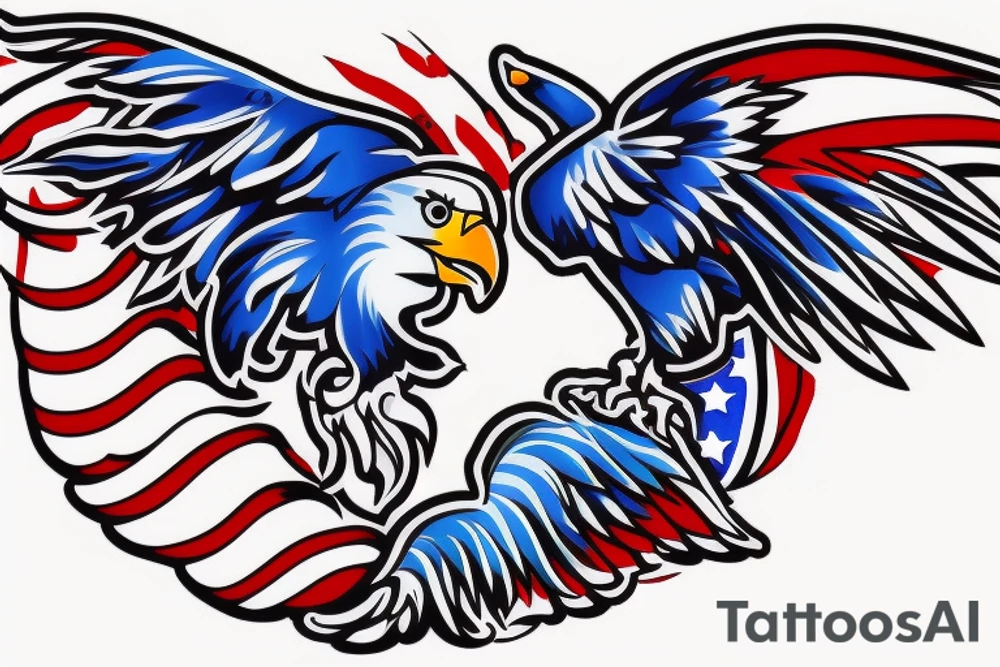 Red white and blue eagle flying in a star filled sky tattoo idea