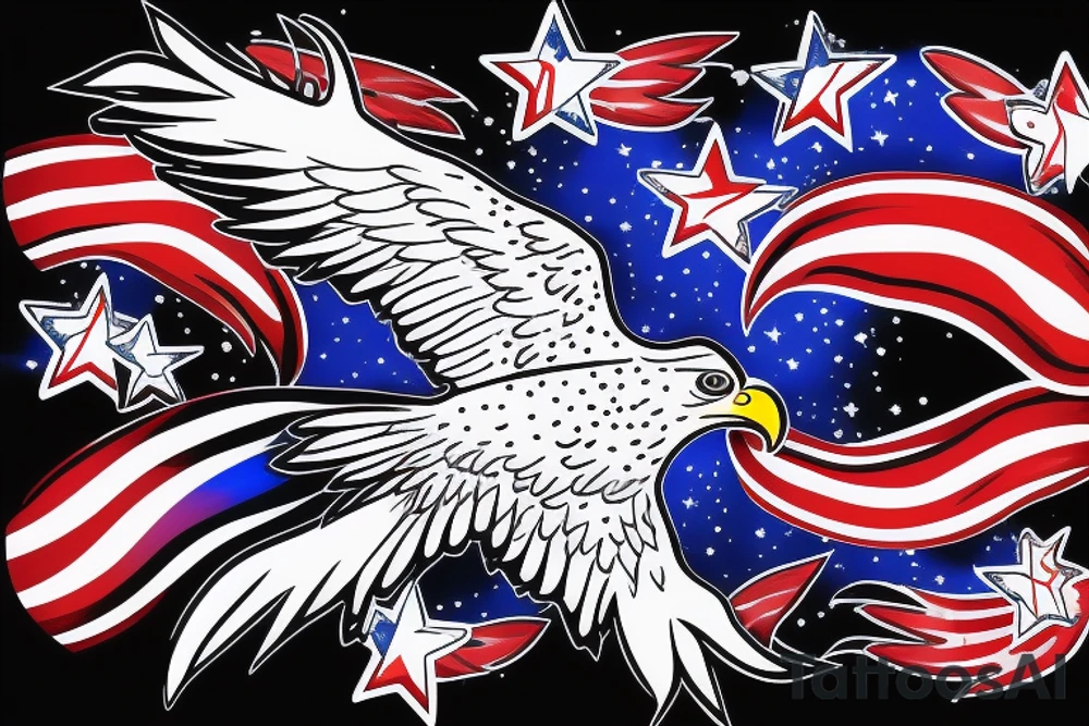 Red white and blue eagle flying in a star filled sky tattoo idea