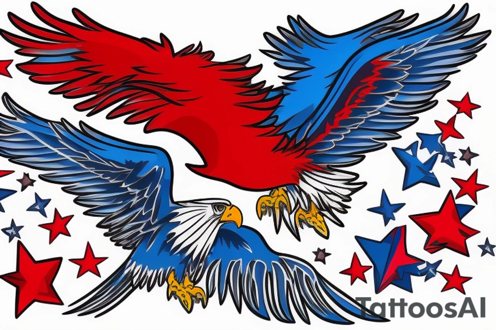 Red white and blue eagle flying in a star filled sky tattoo idea