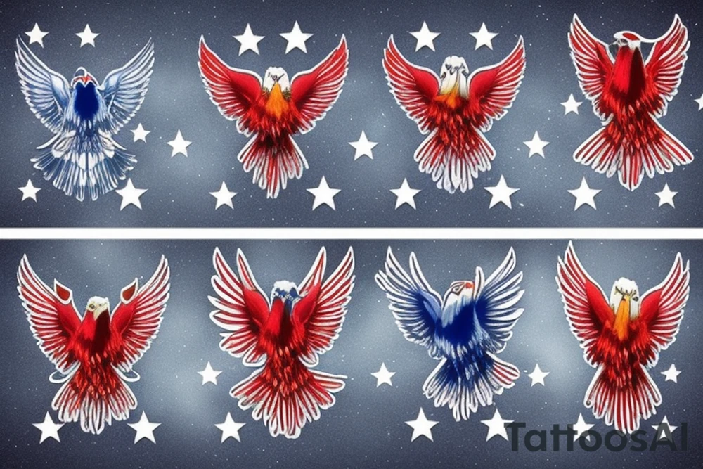 Red white and blue eagle flying in a star filled sky tattoo idea Red white and blue eagle flying in a star filled sky tattoo idea