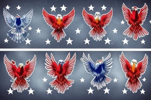 Red white and blue eagle flying in a star filled sky tattoo idea