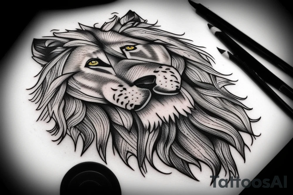 Half lion half wolf tattoo idea