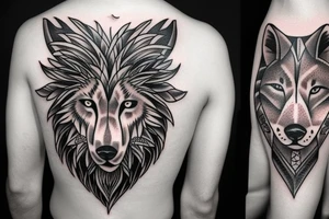 Half lion half wolf tattoo idea