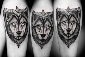 Half lion half wolf fierce stare down tattoo idea