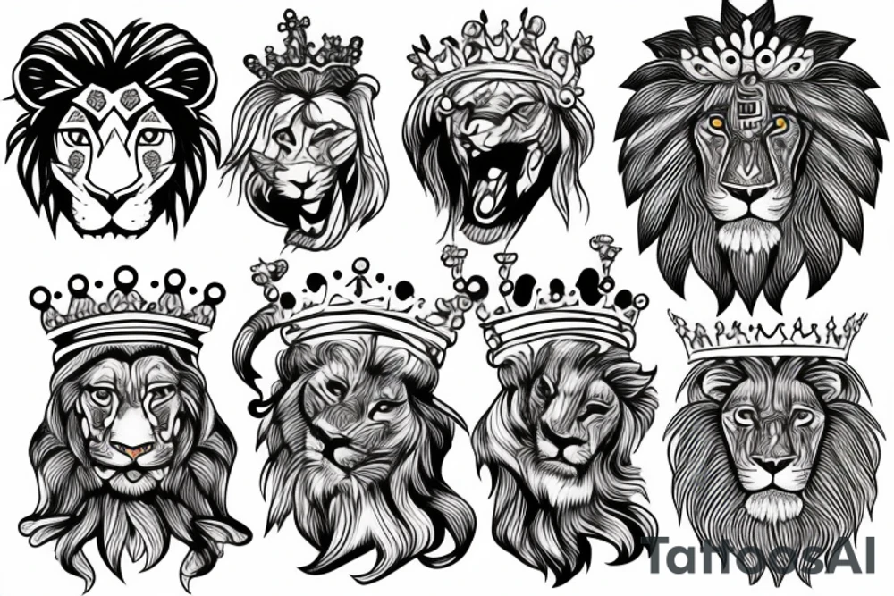 Lion wearing a crown with red eyes tattoo idea