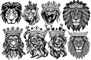 Lion wearing a crown with red eyes tattoo idea