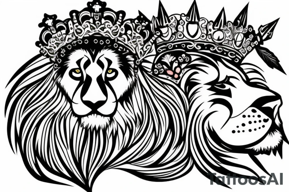 Lion wearing a crown with red eyes tattoo idea