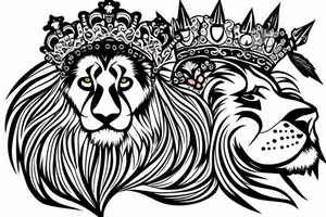 Lion wearing a crown with red eyes tattoo idea
