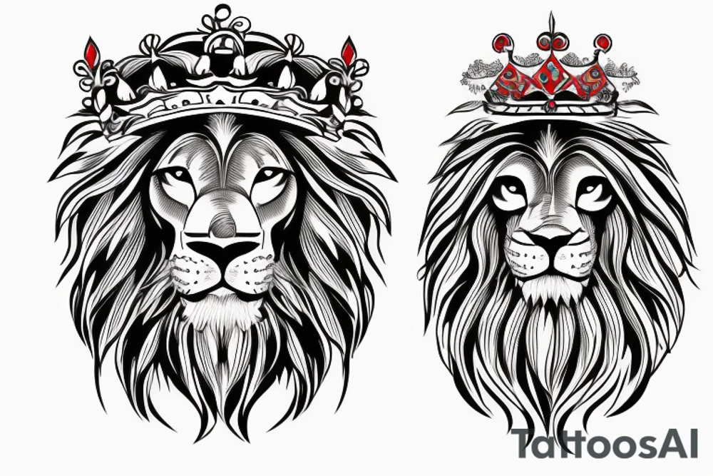 Lion wearing a crown with red eyes tattoo idea