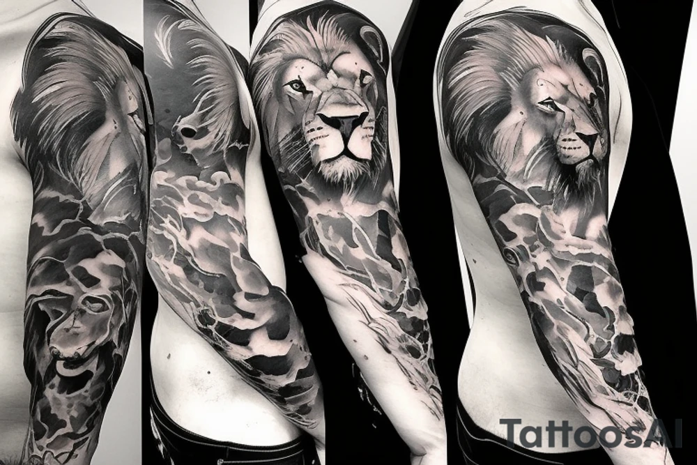 Male lion and 2 cubs father and sons tribute tattoo idea
