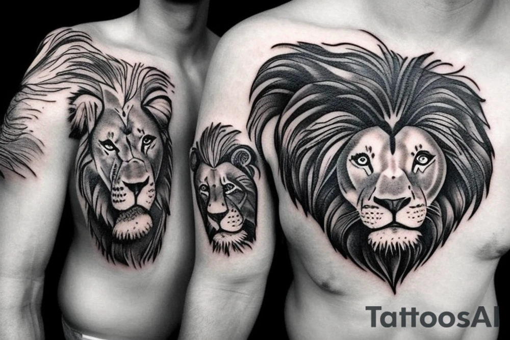 Male lion and 2 cubs father and sons tribute tattoo idea