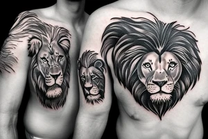 Male lion and 2 cubs father and sons tribute tattoo idea