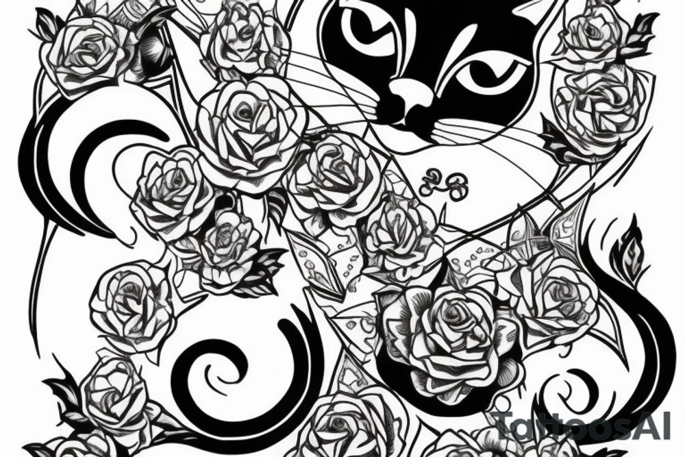 Black cat profile view looking up with opposite white mirror cat Gemini tattoo idea Black cat profile view looking up with opposite white mirror cat Gemini tattoo idea