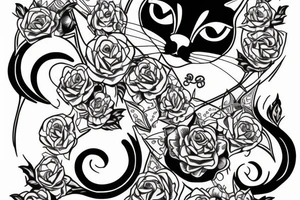 Black cat profile view looking up with opposite white mirror cat Gemini tattoo idea