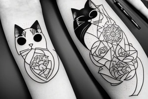 Black cat profile view looking up with opposite white mirror cat Gemini tattoo idea