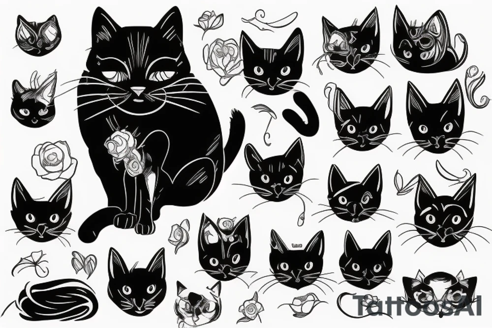 Black cat side profile tattoo idea