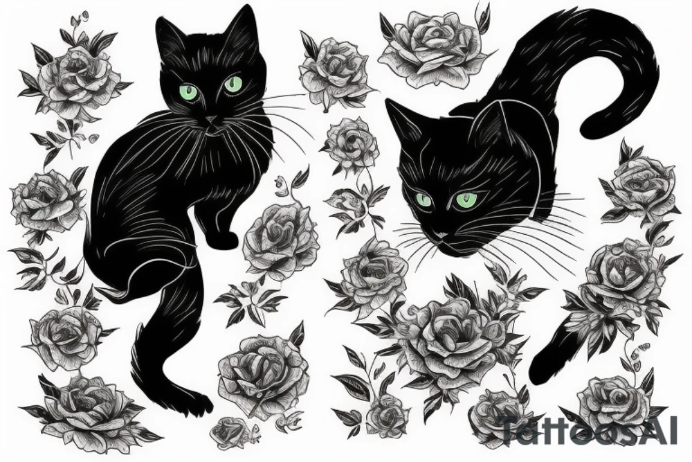Black cat side profile twin cat mirror image tattoo idea
