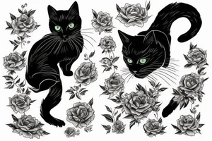 Black cat side profile twin cat mirror image tattoo idea