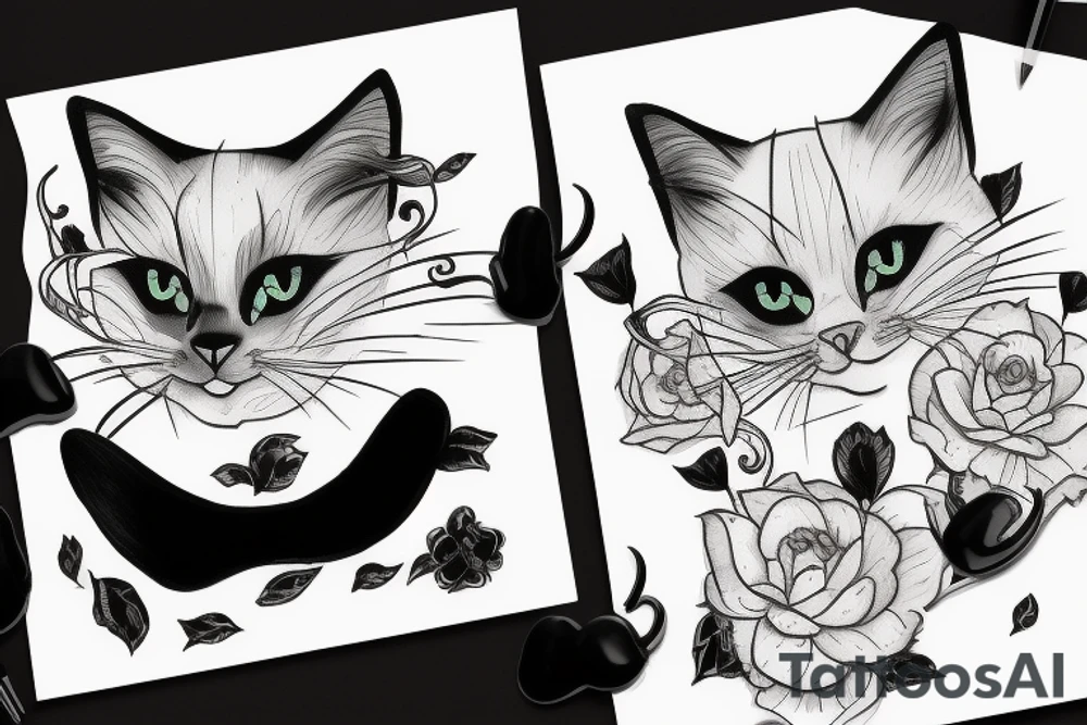 Black cat side profile twin cat mirror image tattoo idea
