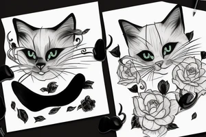 Black cat side profile twin cat mirror image tattoo idea