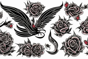 Phoenix rising from burning roses tattoo idea