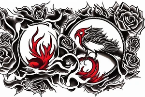 Phoenix rising from burning roses tattoo idea
