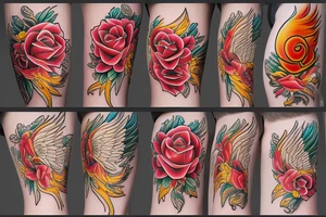 Phoenix rising from burning roses tattoo idea
