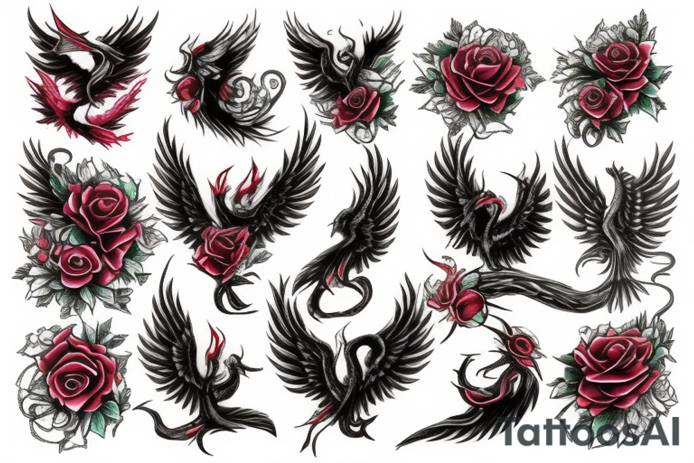 Phoenix rising from burning roses tattoo idea
