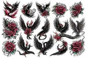 Phoenix rising from burning roses tattoo idea