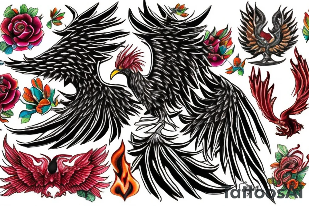 Phoenix rising from fire tattoo idea