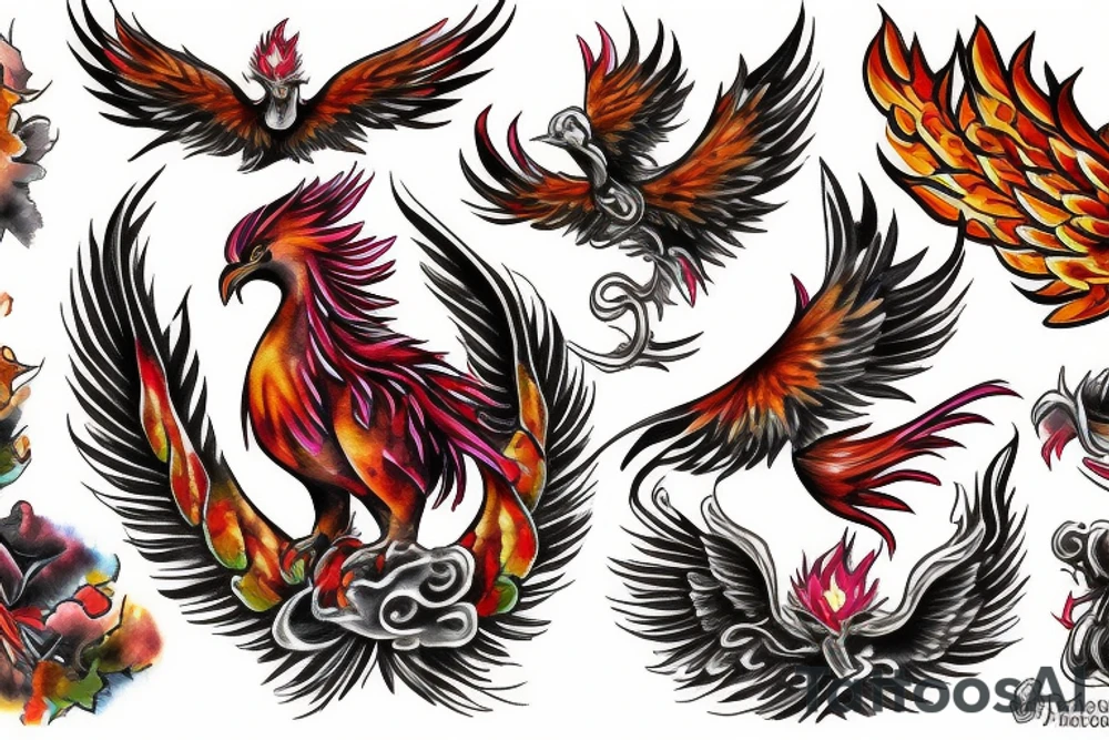 Phoenix rising from fire tattoo idea