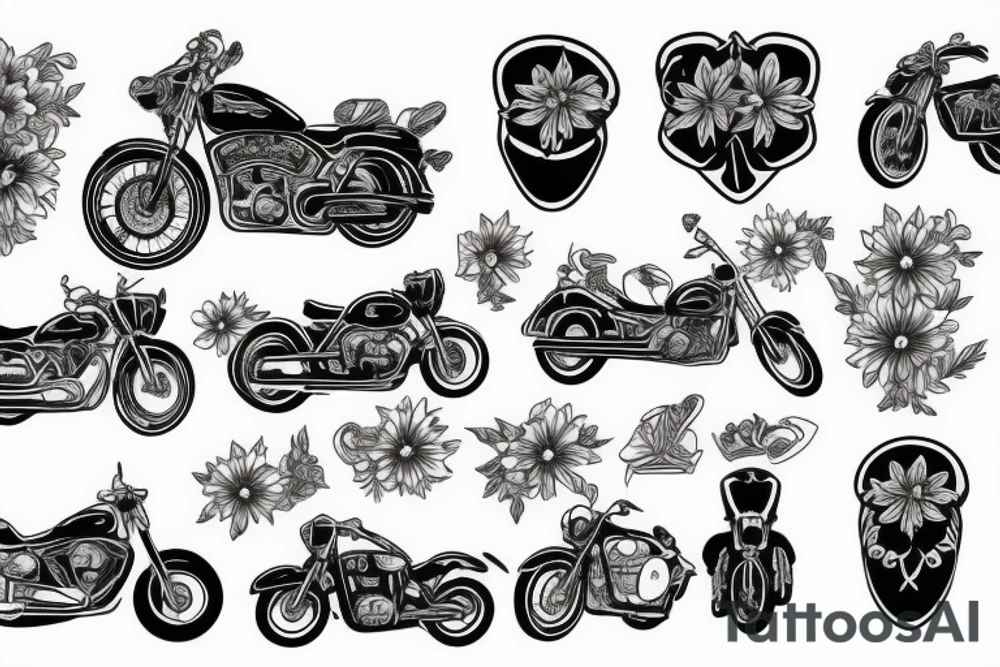 Motorbike with flower basket tattoo idea