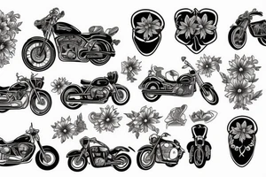Motorbike with flower basket tattoo idea