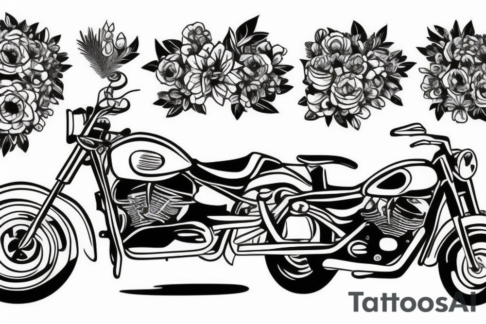 Motorbike with flower basket tattoo idea