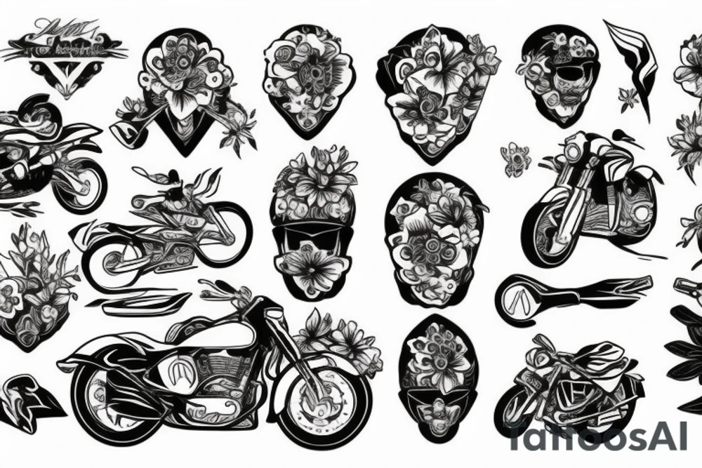 Motorbike with flower basket tattoo idea