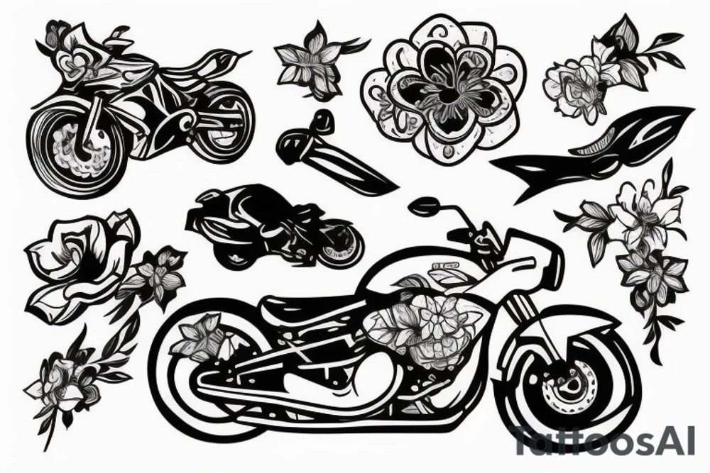 Motorbike with flower basket tattoo idea