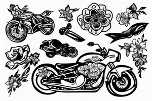 Motorbike with flower basket tattoo idea