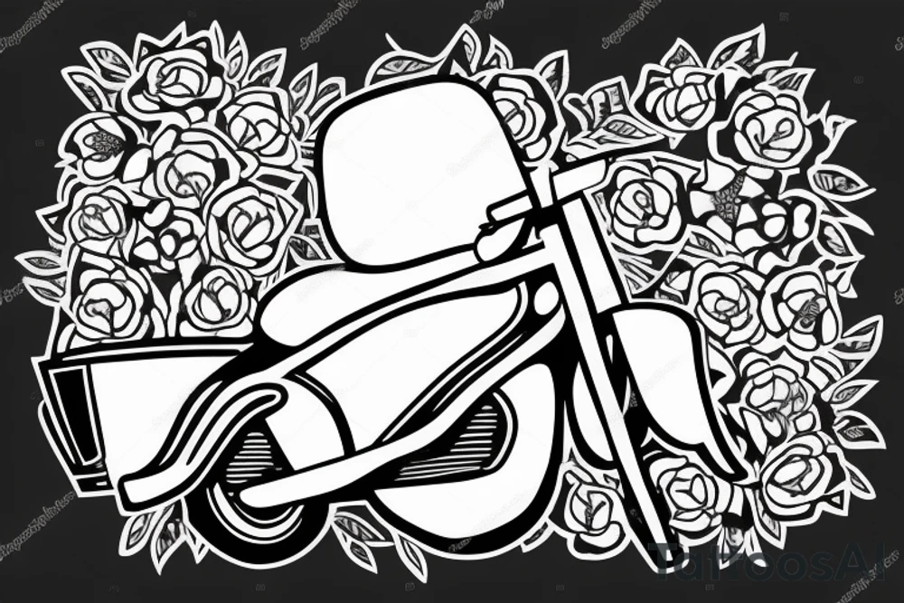 Motorbike with flower basket on front tattoo idea