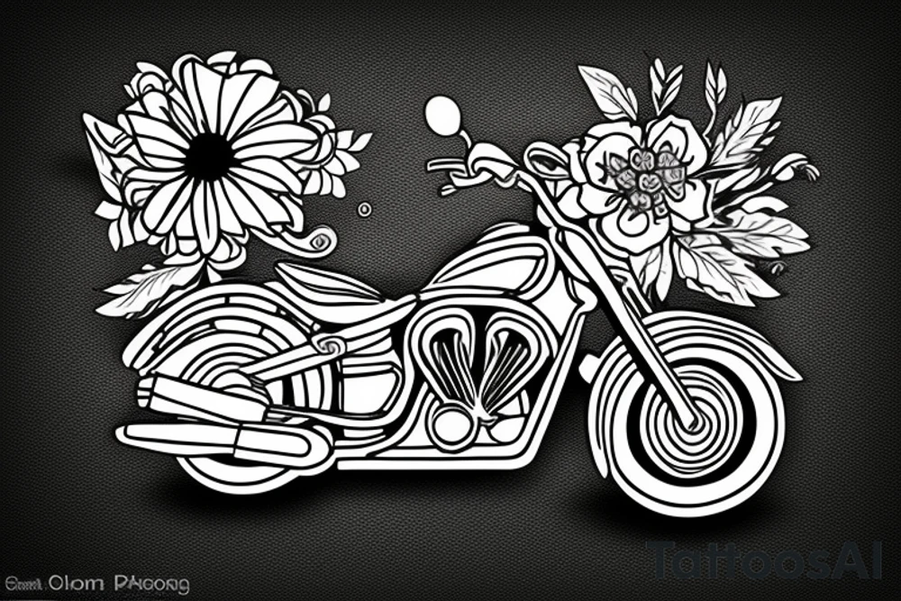 Motorbike with flower basket on front tattoo idea