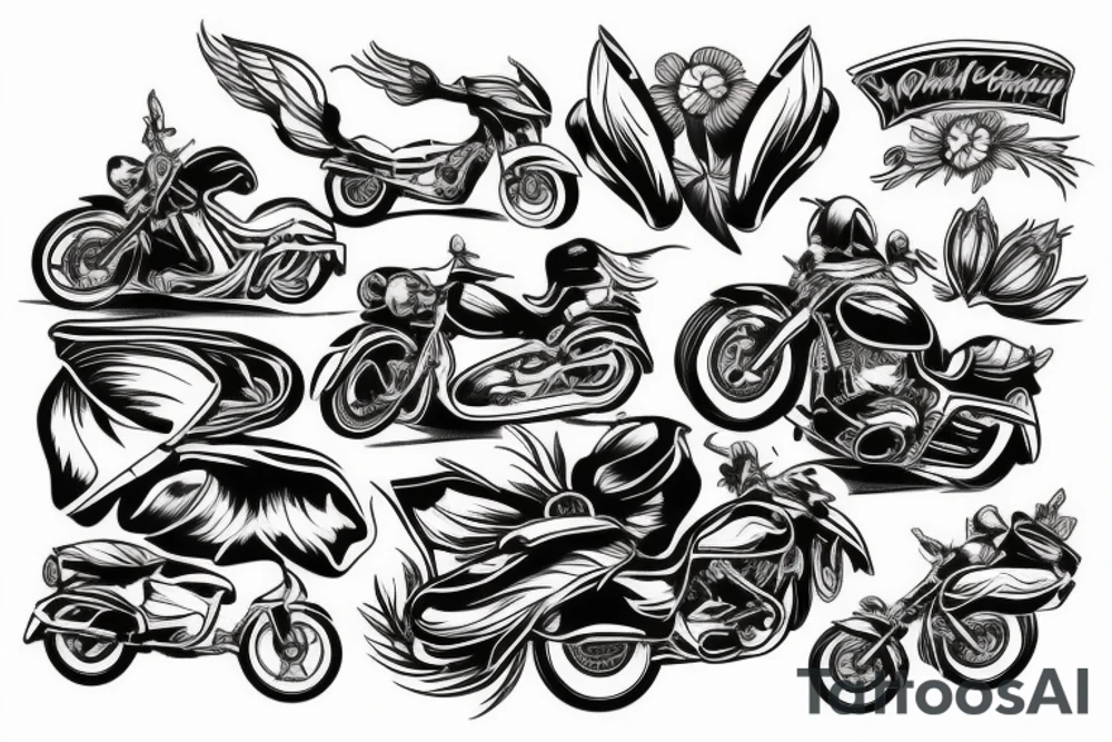 Motorbike with flower basket on front tattoo idea
