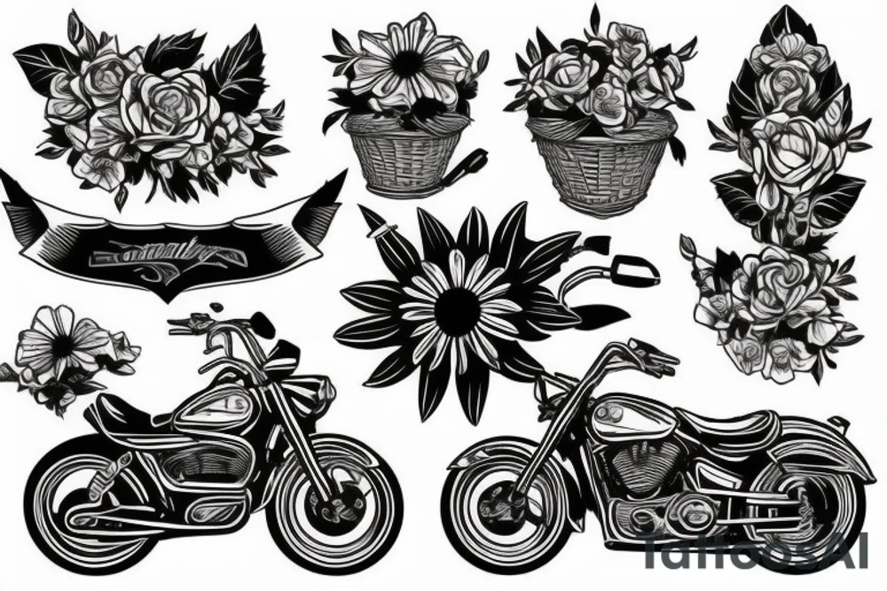 Motorbike with flower basket on front tattoo idea