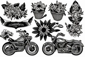 Motorbike with flower basket on front tattoo idea