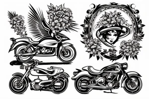 Motorbike with flower basket on front outline tattoo idea