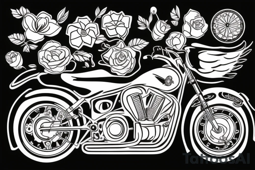 Motorbike with flower basket on front outline tattoo idea