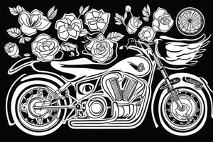 Motorbike with flower basket on front outline tattoo idea