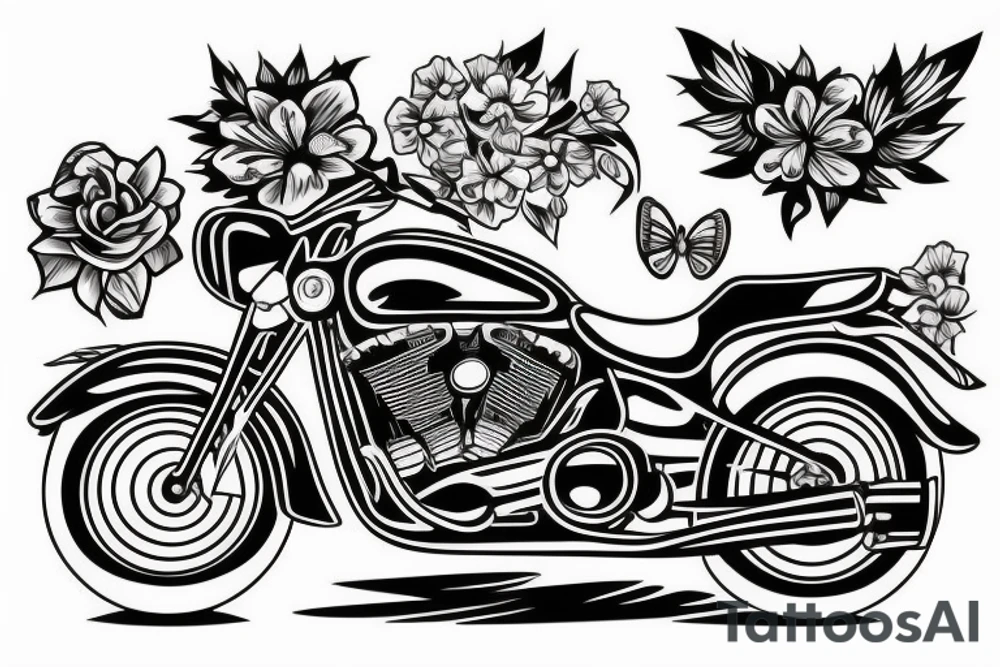 Motorbike with flower basket on front outline simple tattoo idea